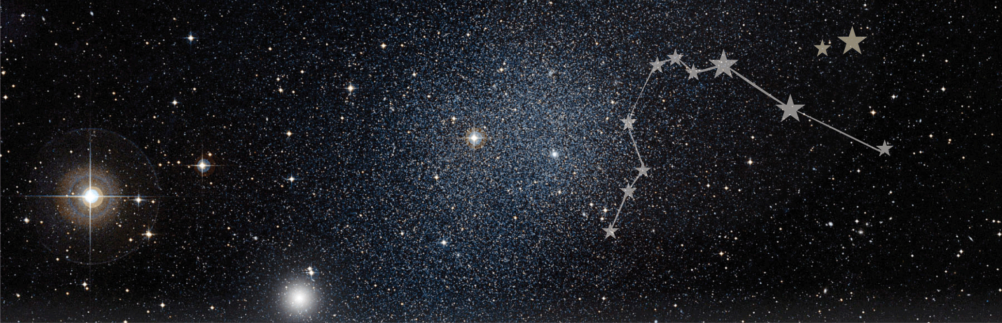 starry sky with shooting stars and a fake constellation