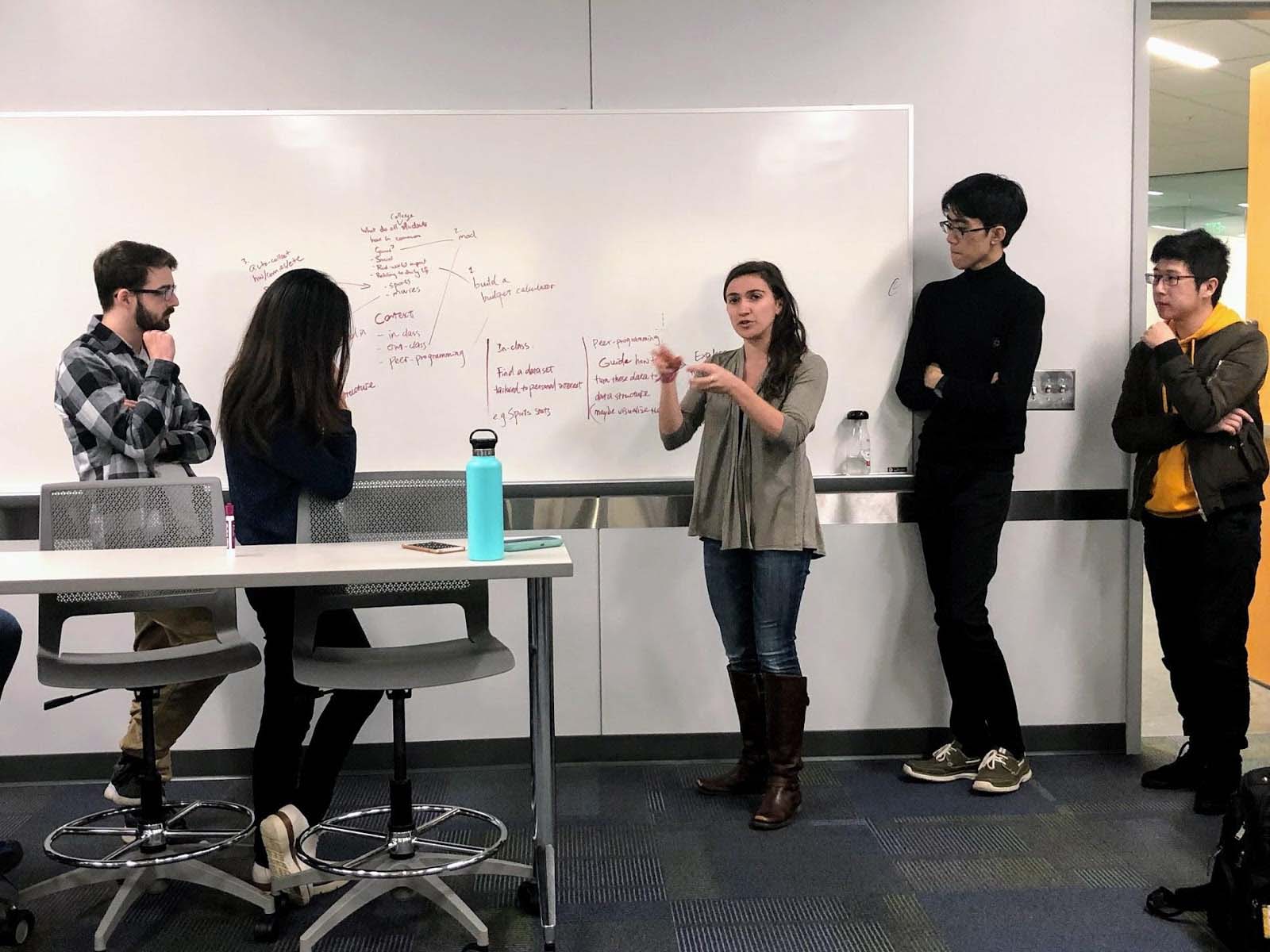 Students give a presentation to their classmates.