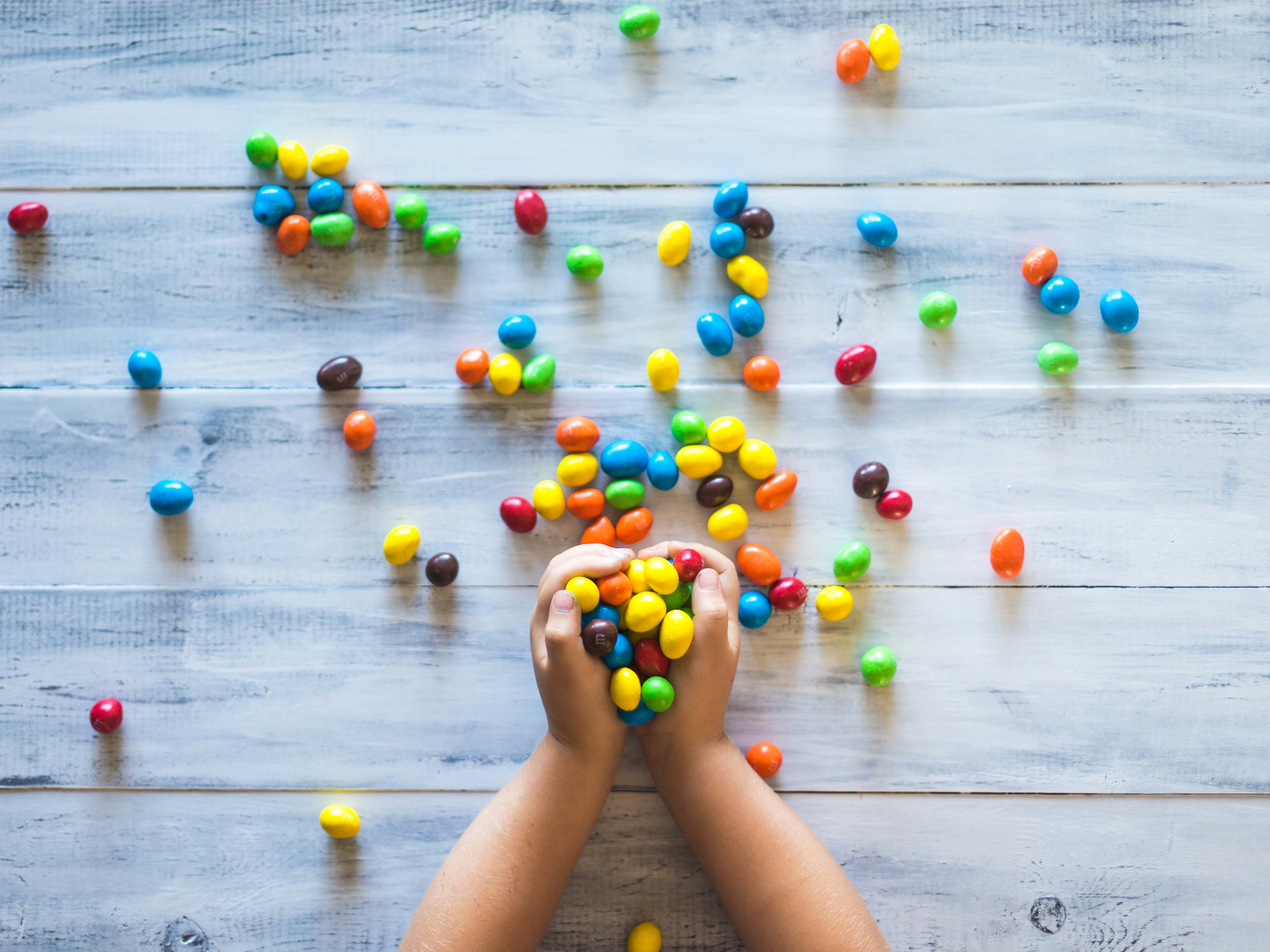 A jar of M&M's candy