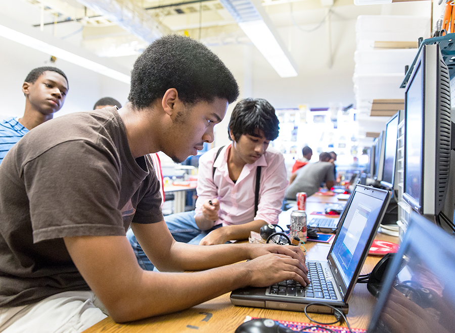 Kids work on project in class